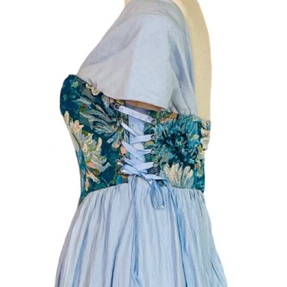 SHEIN MOD Baby Blue Corset Dress XS Renaissance Vibes Ruffle Midi - Picture 7 of 14